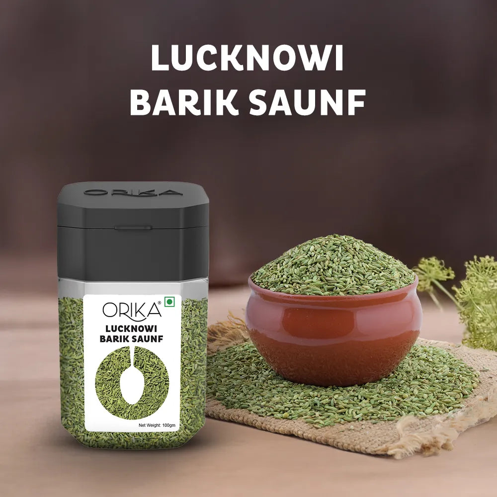 Orika Lucknowi Barik Saunf | Premium Fine Fennel Seeds for Mukhwas, Digestive, Cooking & Mouth Freshener | 100g Jar