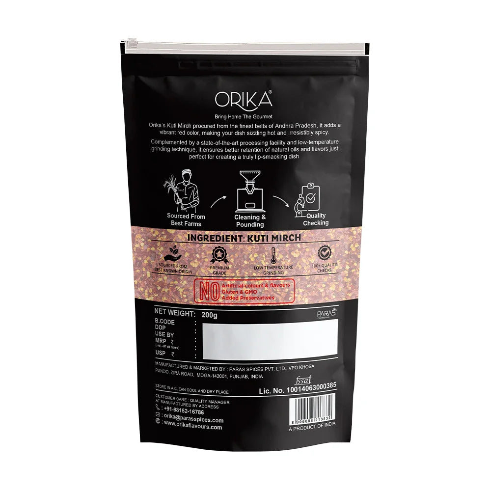 Orika Kuti Mirch (Crushed Red Chilli) | Coarsely Ground Authentic Red Chilli Flakes for Tadka, Pizza, Pasta, Indian & Global Cooking | 200g Pouch