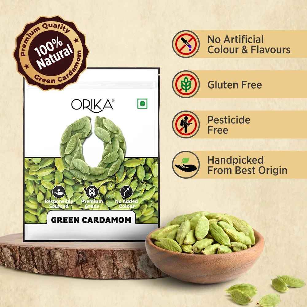 Orika Bold Green Cardamom Whole 25g | Bold Elaichi Green | No Artificial Colours or Preservatives