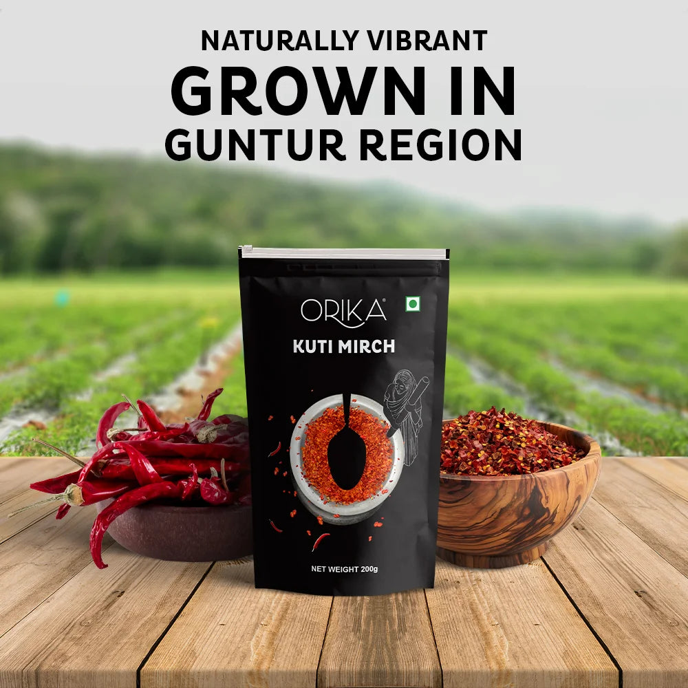 Orika Kuti Mirch (Crushed Red Chilli) | Coarsely Ground Authentic Red Chilli Flakes for Tadka, Pizza, Pasta, Indian & Global Cooking | 200g Pouch