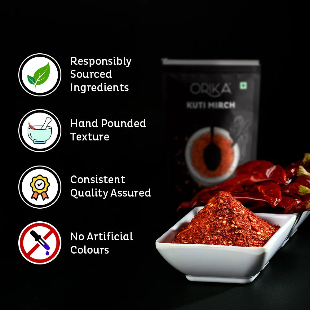Orika Kuti Mirch (Crushed Red Chilli) | Coarsely Ground Authentic Red Chilli Flakes for Tadka, Pizza, Pasta, Indian & Global Cooking | 200g Pouch