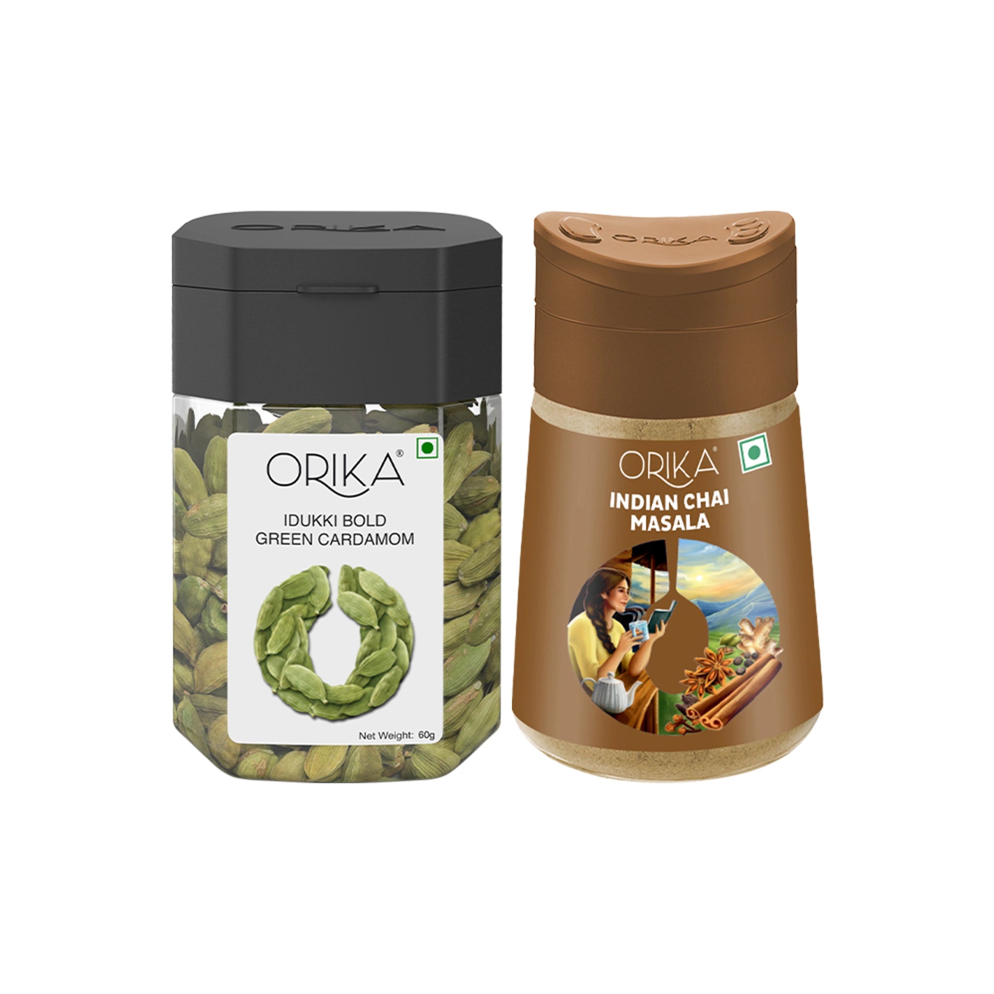 Orika combo of Indian Chai Masala & Idukki Bold Green Cardamom
