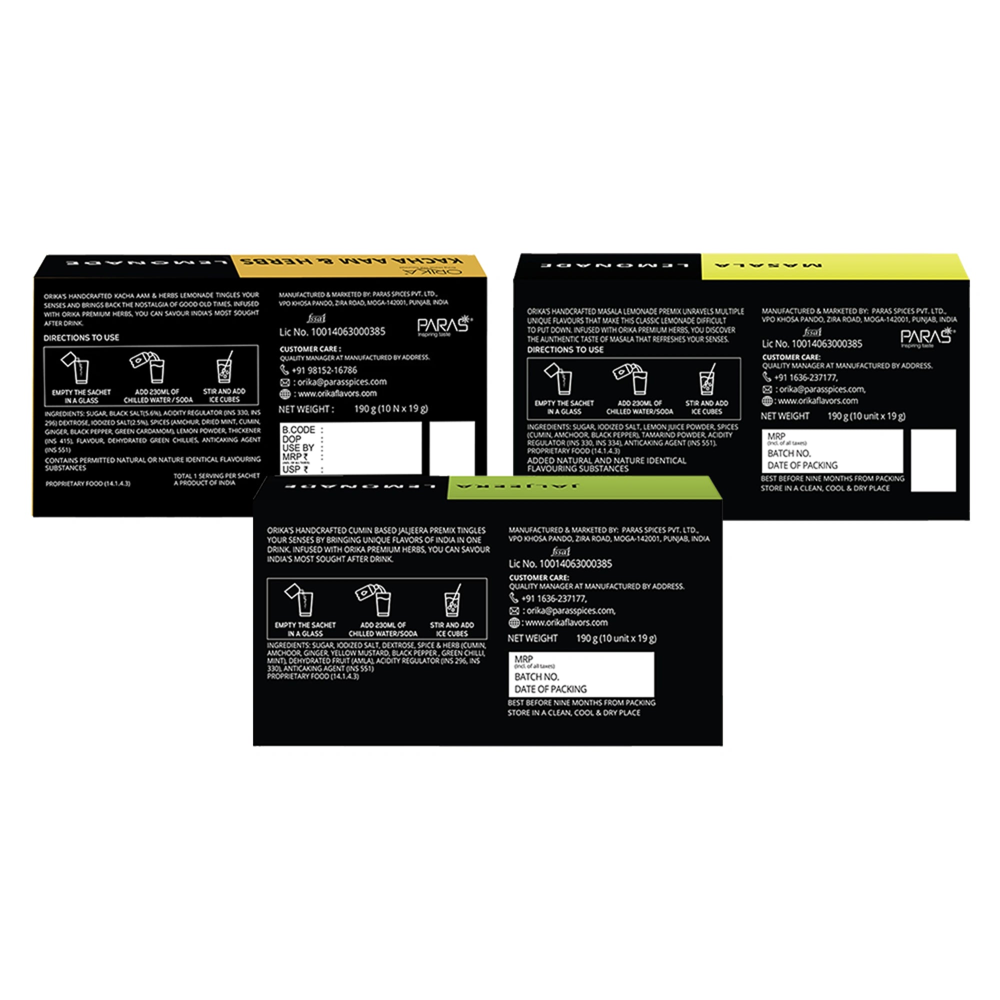 Orika Kacha Aam, Masala & Jaljeera Lemonade Pack of 3, 190g/each