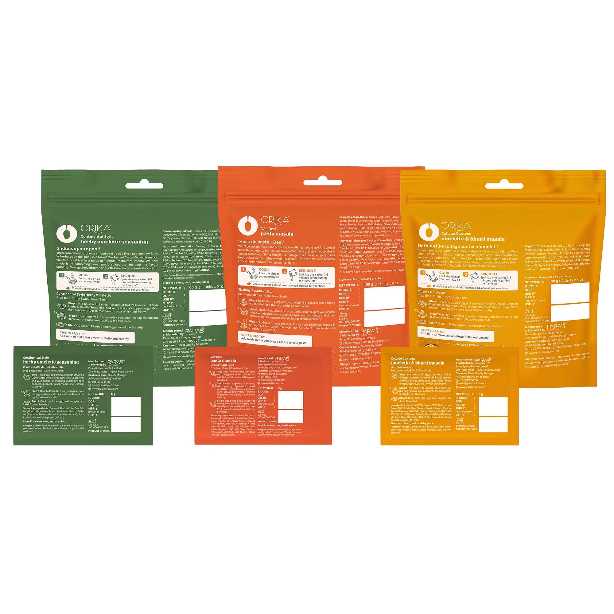 Combo Pack of 3 (College Canteen Omelette Masala + Herby Omelette Sesoning + We Desi Pasta Masala)  12 Sachet Each