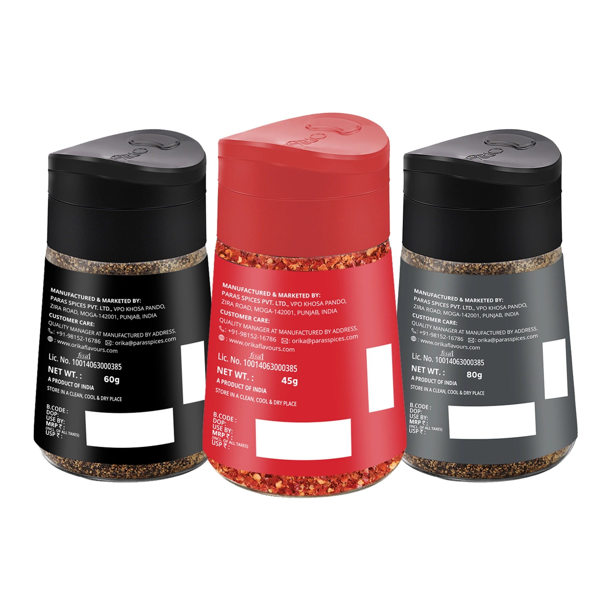 Orika combo pack of Malabar Black Pepper, Italian Seasoning & Red Chillli flakes Sprinklers (Pack of 3)