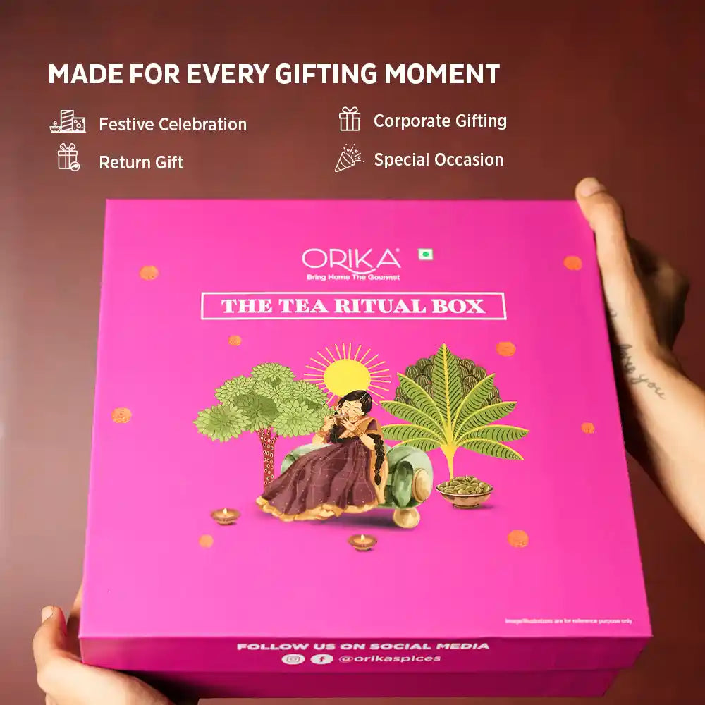 Orika Tea Ritual Box Gift Set | Festive Gift Box with 4 Ceramic Cups & Wooden Spoon
