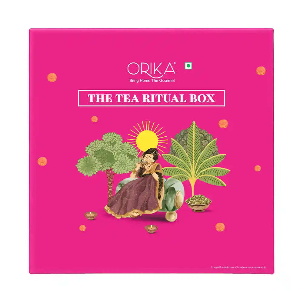 Orika Tea Ritual Box Gift Set | Festive Gift Box with 4 Ceramic Cups & Wooden Spoon