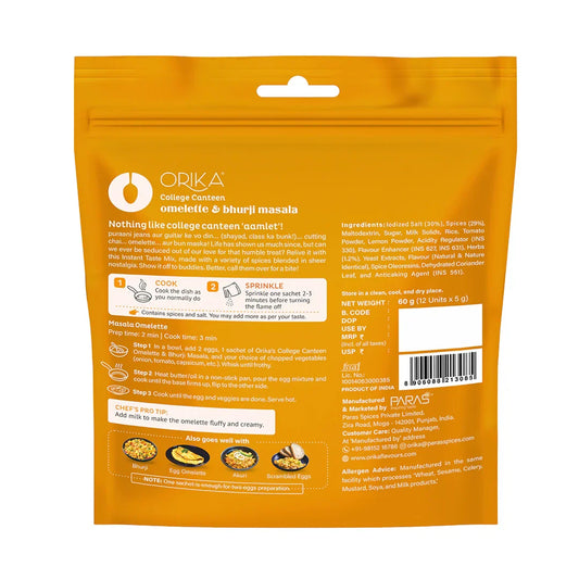 College Canteen Omelette and Bhurji Masala - 12 single use sachets - Orika Spices India
