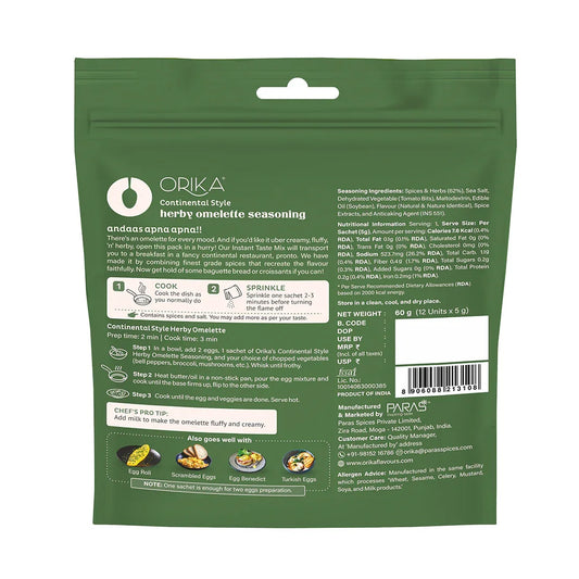 Continental Style Herby Omelette Seasoning-12 single use sachets - Orika Spices India