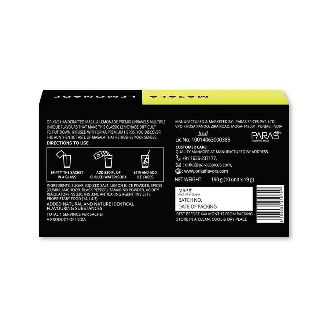 MASALA LEMONADE PREMIX (10 sachets, 19gm/each - Orika Spices India