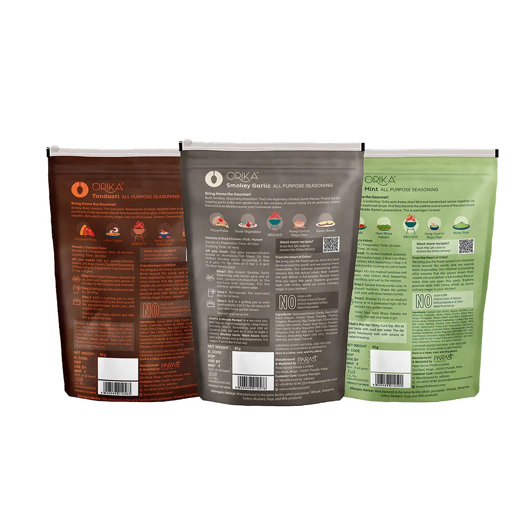 Orika Barbeque Combo, (Tandoori, Smokey & Mint Seasoning), (Pack of 3) - Orika Spices India