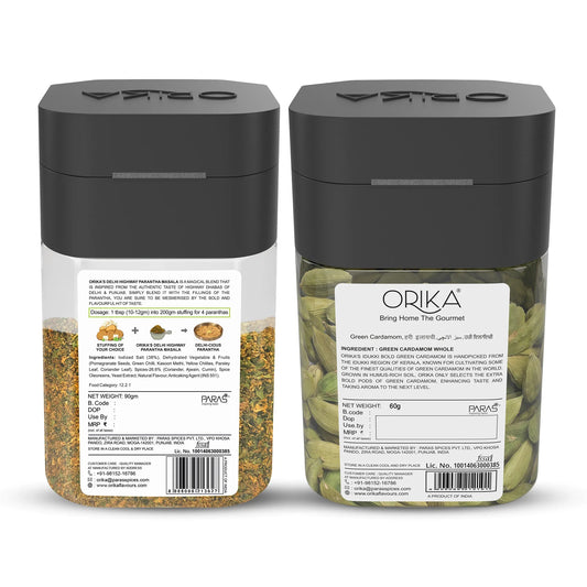 Orika Combo of Delhi Highway Parantha Masala & Idukki Bold Green Cardamom - Orika Spices India