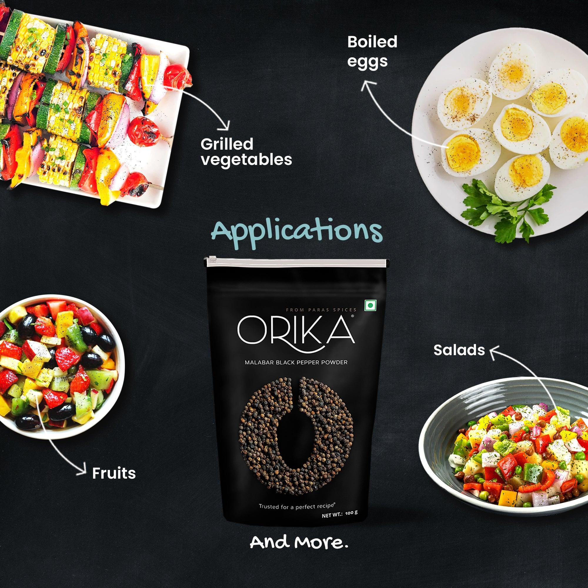 Orika Everyday kitchen essential (Malabar Black Pepper Powder, Salem Turmeric Powder, Coriander Powder), (Pack of 3, 100gms each) - Orika Spices India