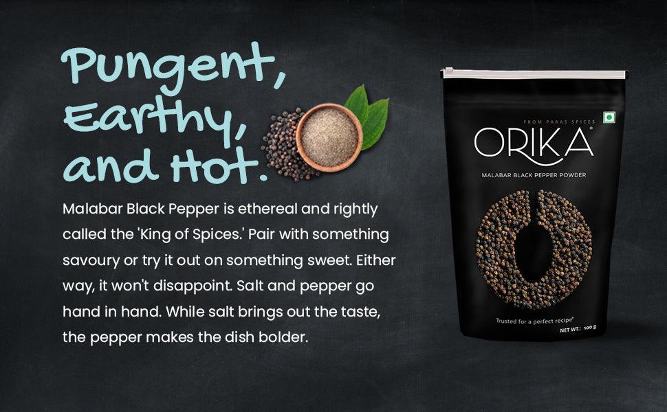 Orika Everyday kitchen essential (Malabar Black Pepper Powder, Salem Turmeric Powder, Coriander Powder), (Pack of 3, 100gms each) - Orika Spices India