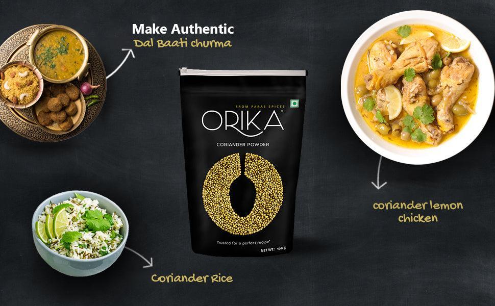 Orika Everyday kitchen essential (Malabar Black Pepper Powder, Salem Turmeric Powder, Coriander Powder), (Pack of 3, 100gms each) - Orika Spices India