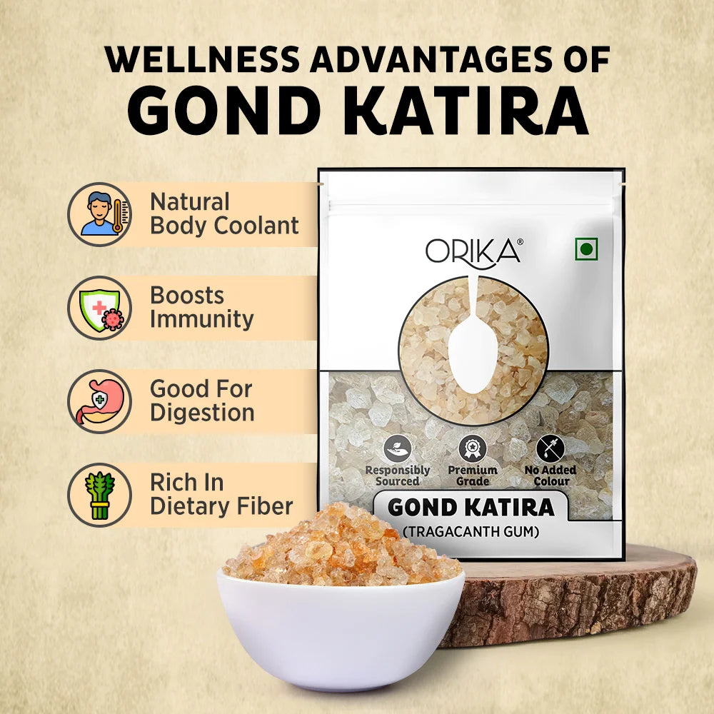 Orika Gond Katira (Tragacanth Gum) – 80g | Natural Cooling Agent | Premium Quality | For Sharbat, Desserts & Ayurvedic Use - Orika Spices India
