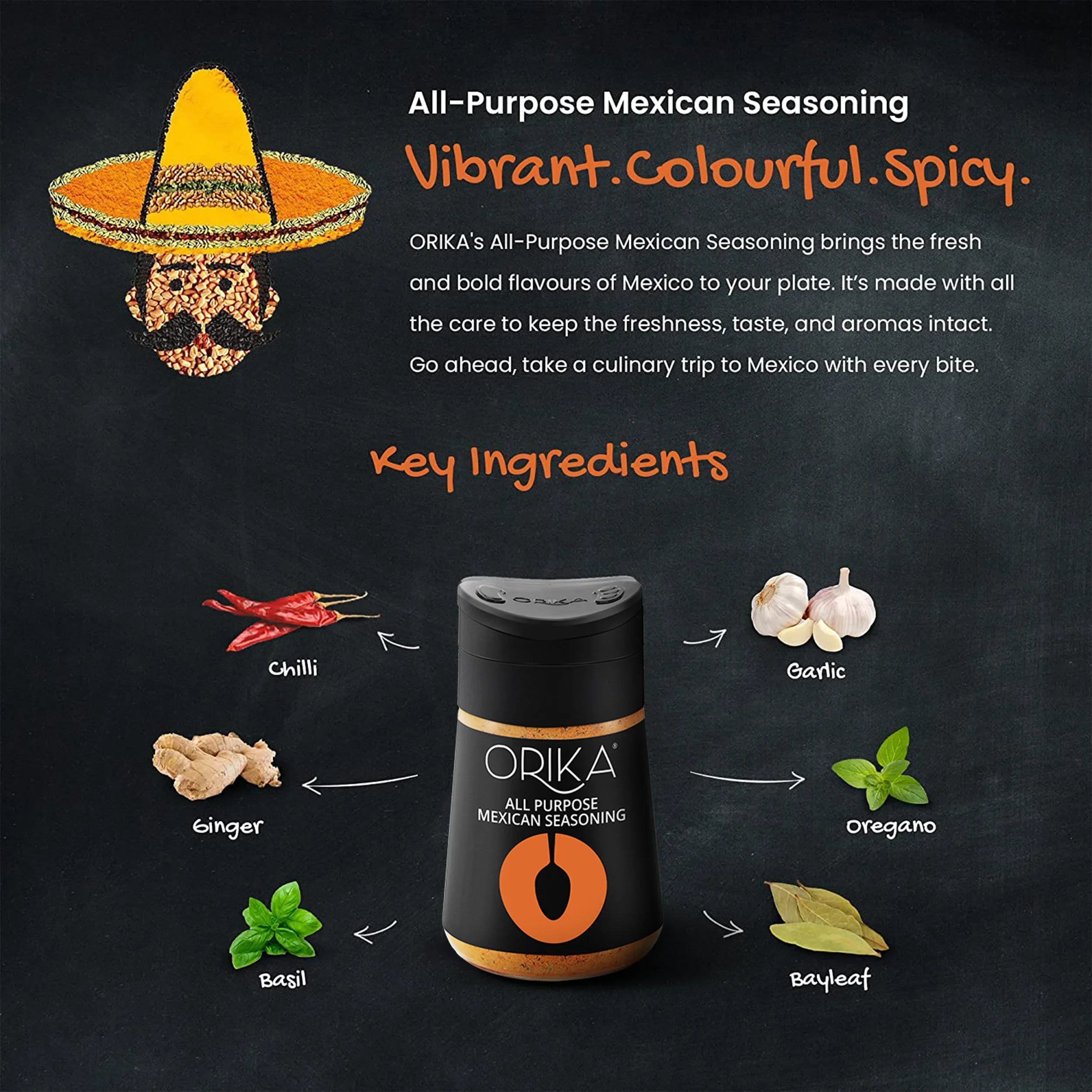 Orika Gourmet Herbs Sprinkler Combo Gourmet Herb Mix 25g, Mexican Seasoning 80g, True Sri Lankan Cinnamon 50g - Orika Spices India