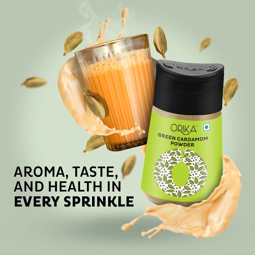 Orika Green Cardamom Powder | Pure Elaichi Powder | Aromatic & Flavourful | 100% Natural | 45g - Orika Spices India