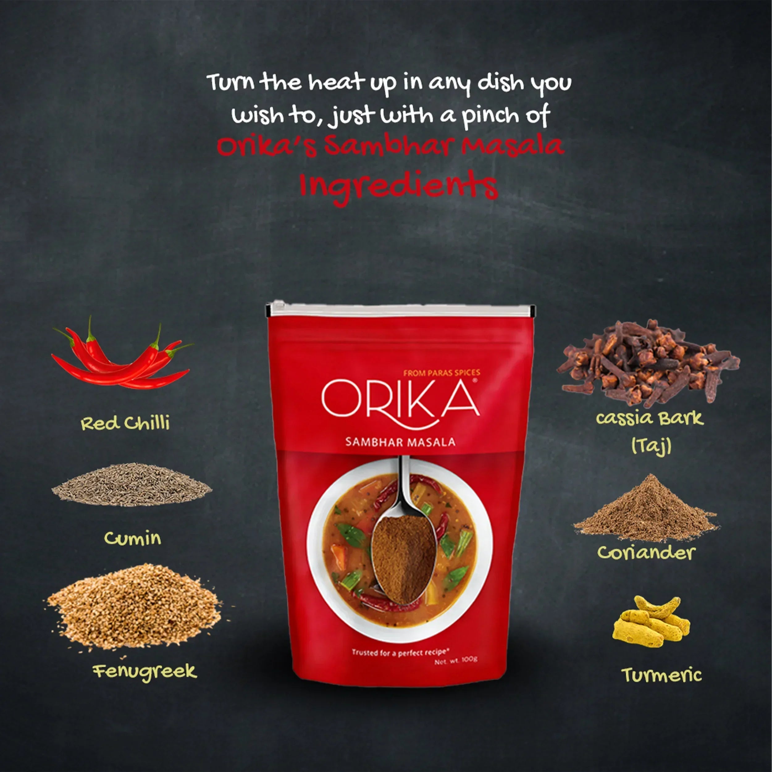 Orika Indian Essential Combo (Sambhar Masala 100g + Coriander Powder 100g + Amchoor Powder 100g) ( Pack of 3) - Orika Spices India