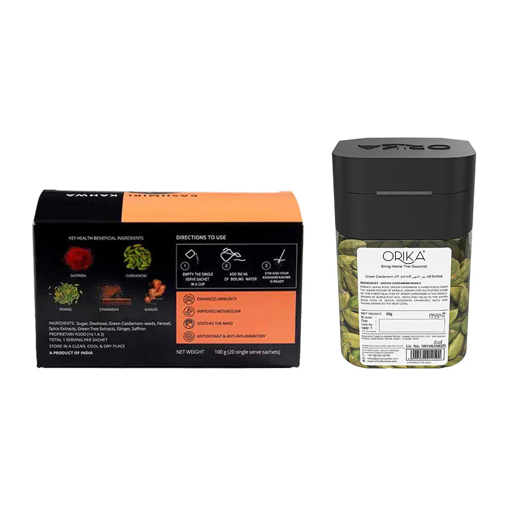 Orika Kashmiri kahwa & Cardamom whole combo (Pack of 2) - Orika Spices India