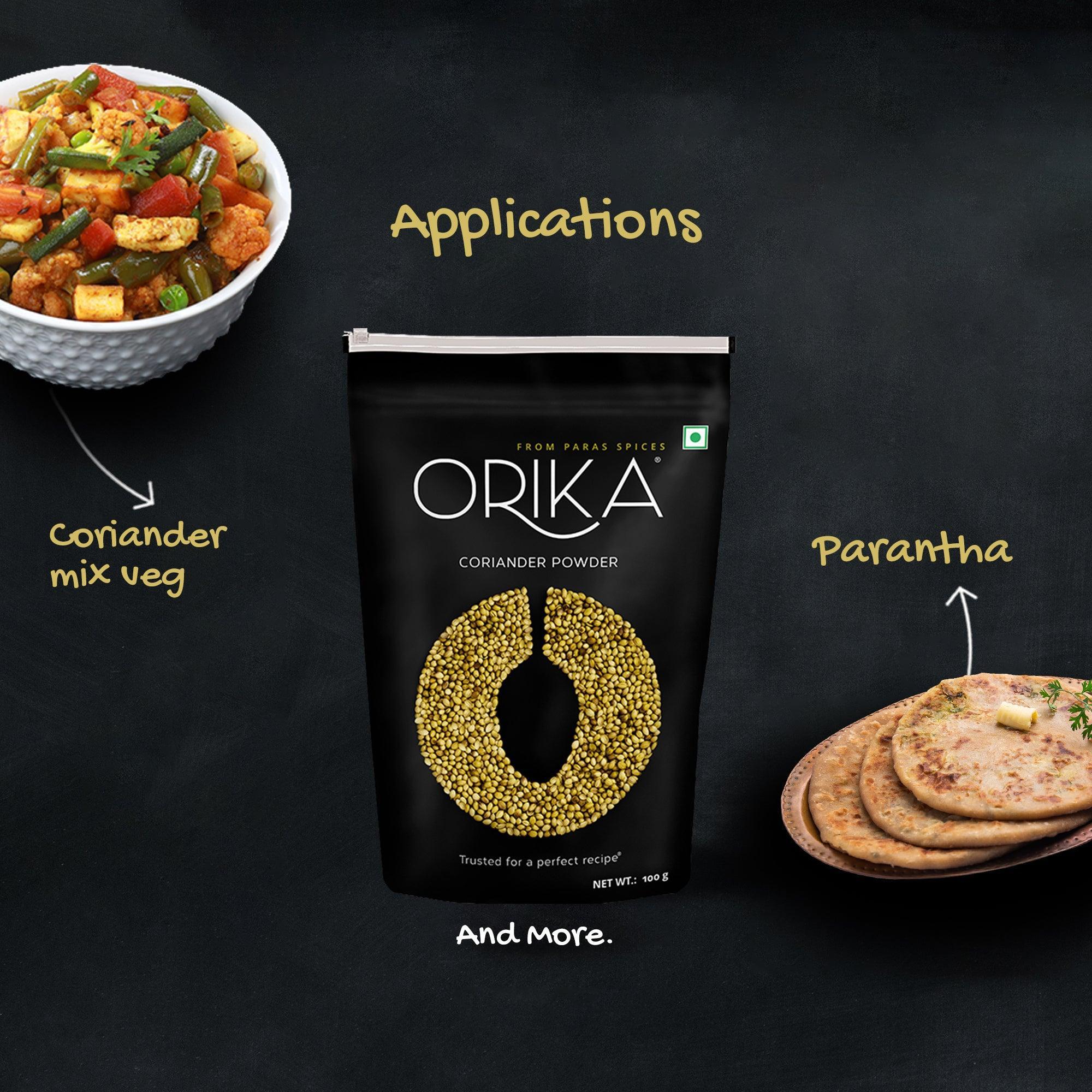Orika Kitchen Essentials Combo 1 (Hot Red Chilli Powder 2pc, Salem Turmeric Powder 2pc, Coriander Powder 2pc) (Pack of 6, 100gms each) - Orika Spices India