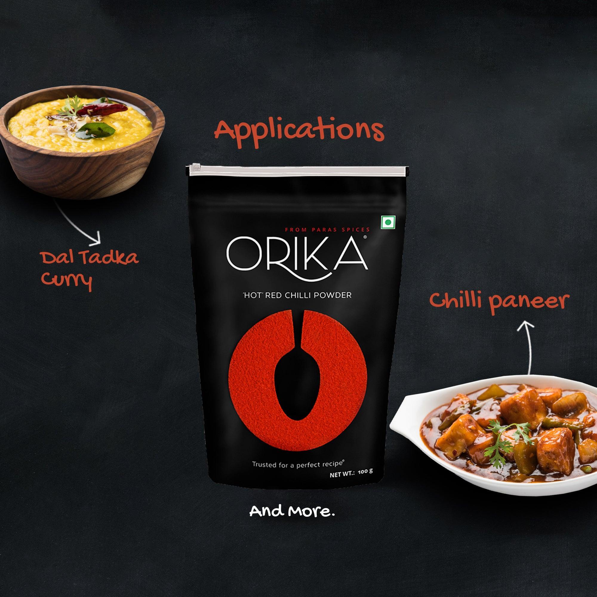 Orika Kitchen Essentials Combo 1 (Hot Red Chilli Powder 2pc, Salem Turmeric Powder 2pc, Coriander Powder 2pc) (Pack of 6, 100gms each) - Orika Spices India