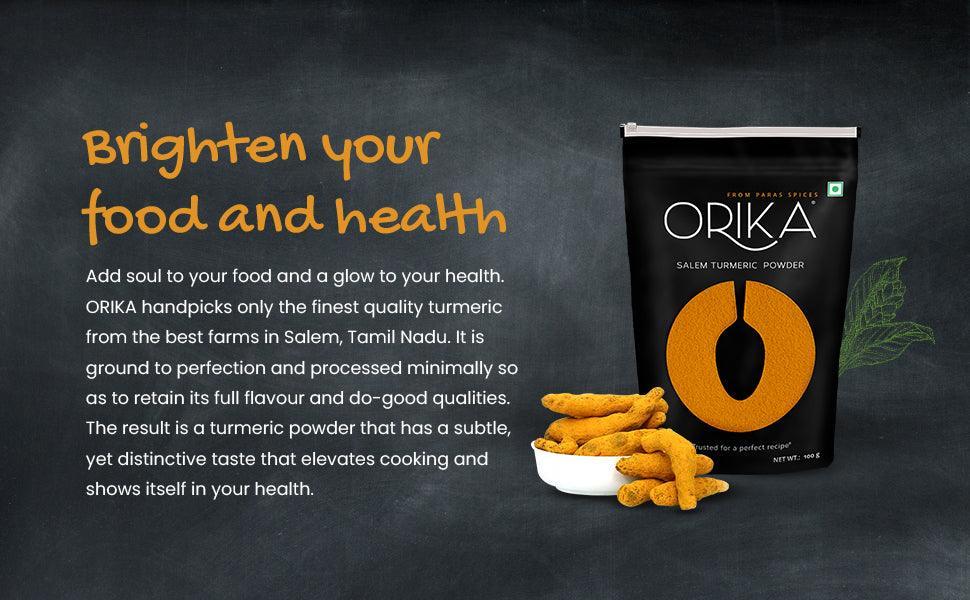 Orika Kitchen Essentials Combo 1 (Hot Red Chilli Powder 2pc, Salem Turmeric Powder 2pc, Coriander Powder 2pc) (Pack of 6, 100gms each) - Orika Spices India