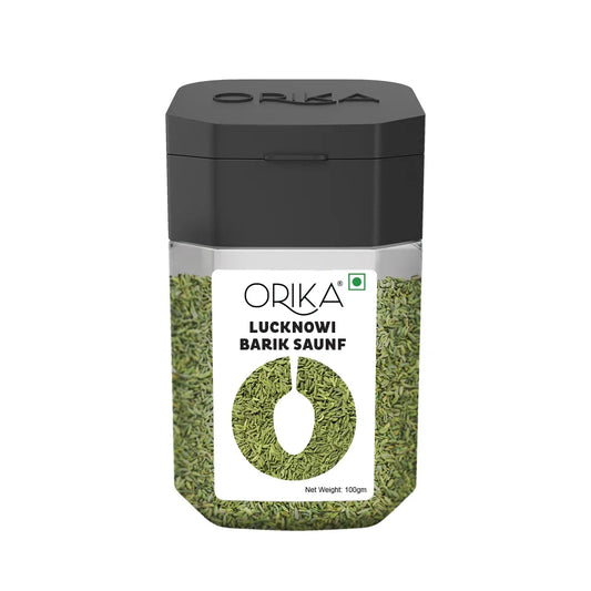 Orika Lucknowi Barik Saunf | Premium Fine Fennel Seeds for Mukhwas, Digestive, Cooking & Mouth Freshener | Aromatic & Flavourful – 100g Jar - Orika Spices India