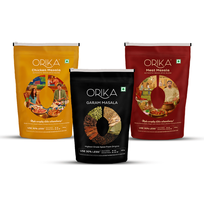 Orika Non Veg Delight Combo, Chicken Masala, Meat Masala, Garam Masala (Pack of 3, 100gms each) - Orika Spices India