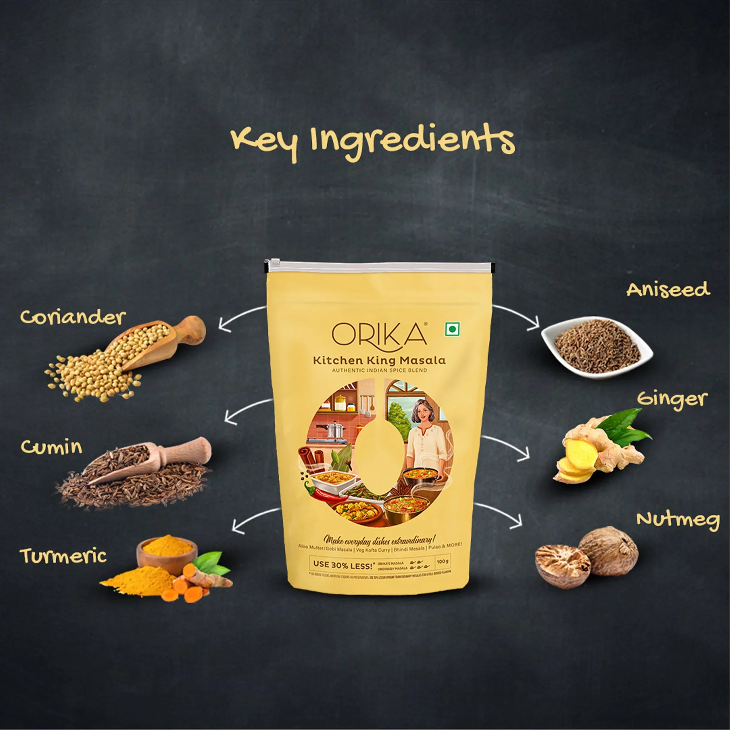 Orika Paneer-Chana Combo (Shahi Paneer Masala, Chana Masala, Kitchen King Masala) (Pack of 3, 100gms each) - Orika Spices India