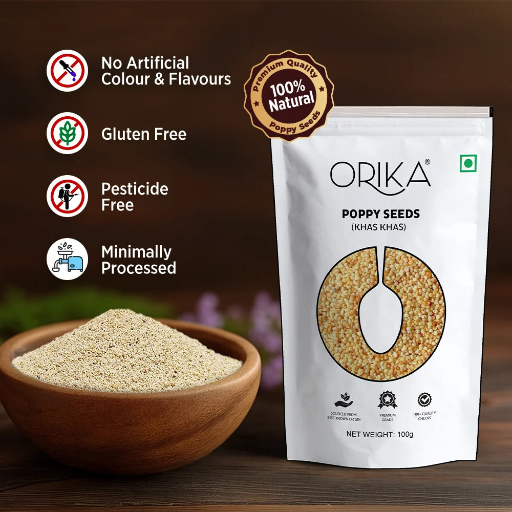 Orika Poppy Seeds (Khas Khas) | Unpolished & Cleaned White Khas Khas for Indian Cooking, Sweets & Curries – 100g Pouch - Orika Spices India