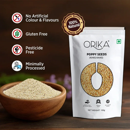 Orika Poppy Seeds (Khas Khas) | Unpolished & Cleaned White Khas Khas for Indian Cooking, Sweets & Curries – 100g Pouch - Orika Spices India