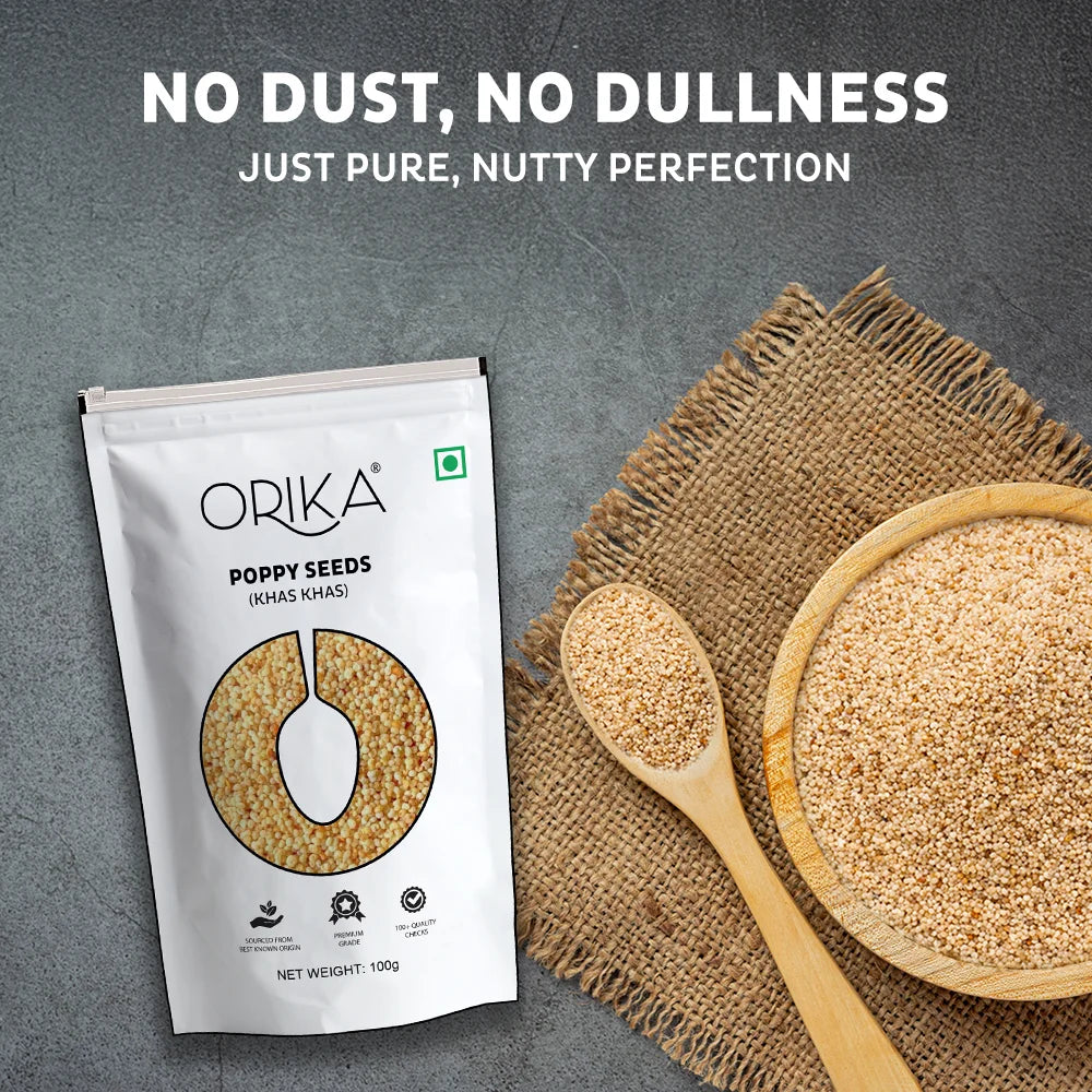 Orika Poppy Seeds (Khas Khas) | Unpolished & Cleaned White Khas Khas for Indian Cooking, Sweets & Curries – 100g Pouch - Orika Spices India