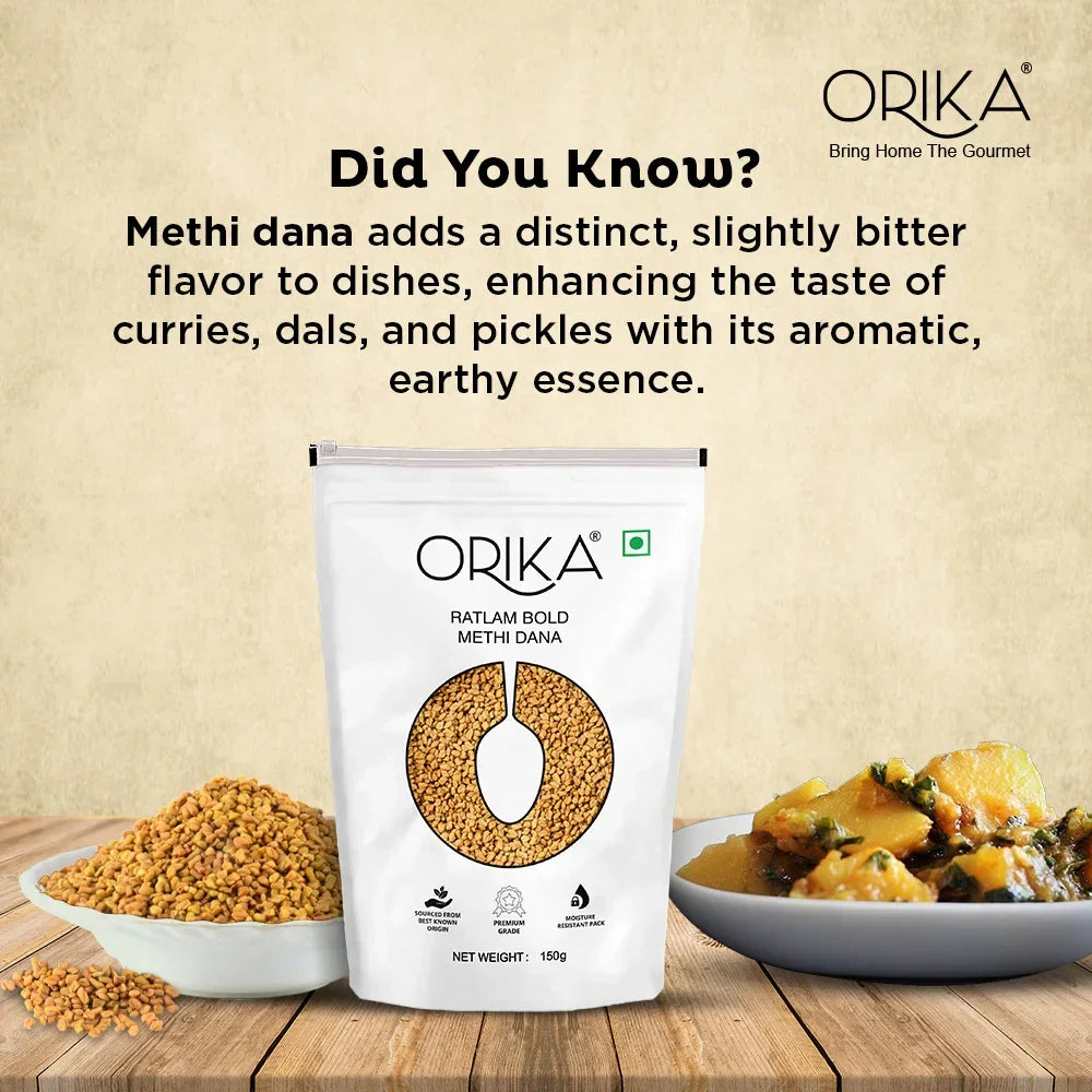 Orika Ratlam Bold Methi Dana, 150g - Orika Spices India