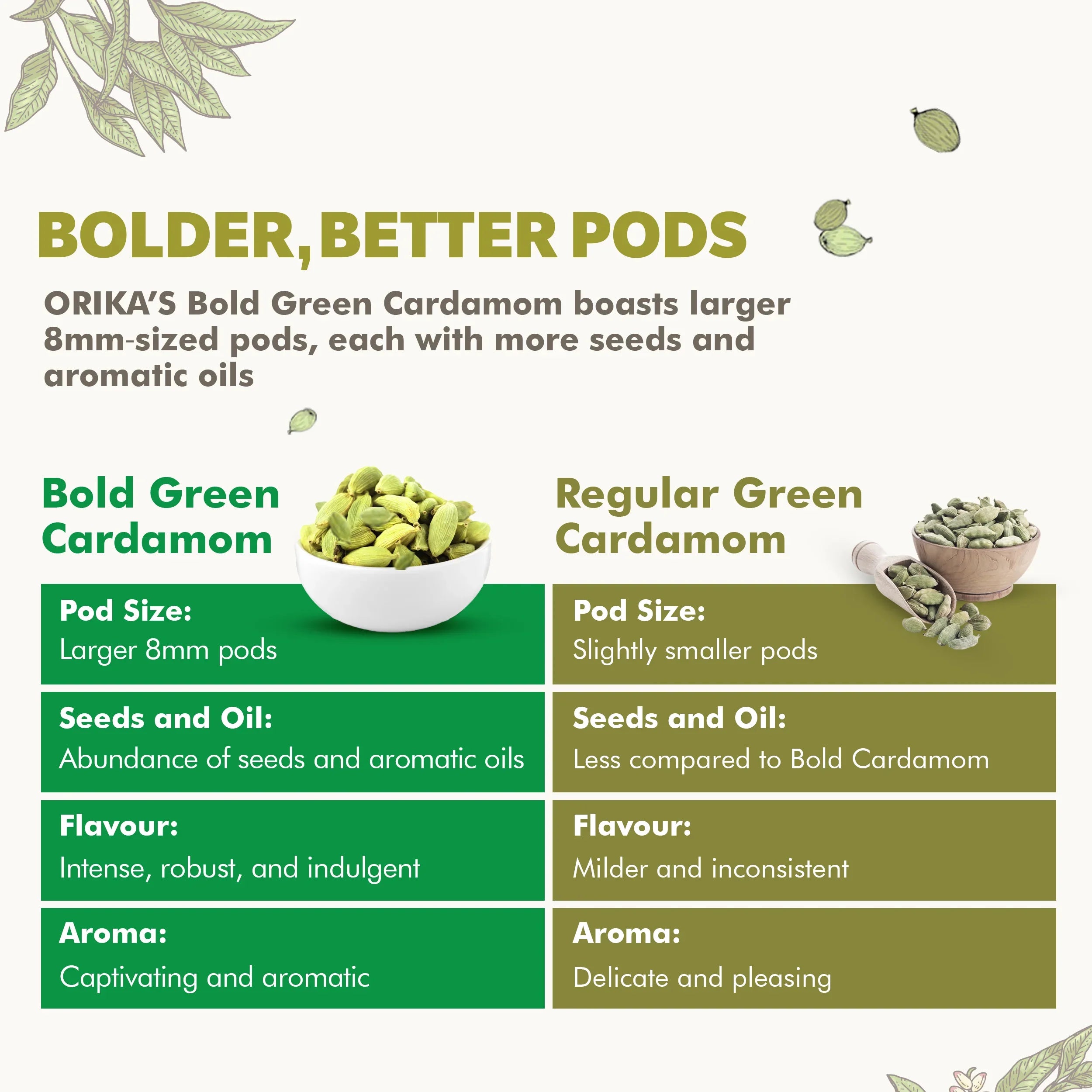 Orika's Idukki Bold Green Cardamom, 60g - Orika Spices India