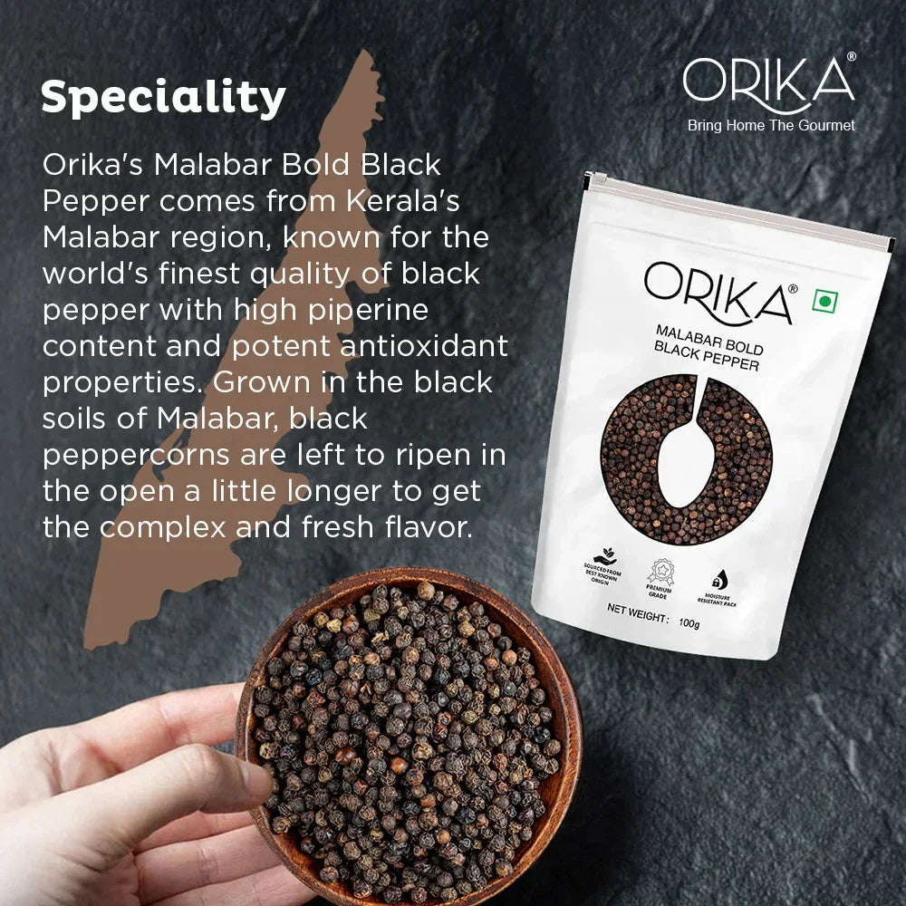 Orika's Malabar Bold Black Pepper, 100g - Orika Spices India