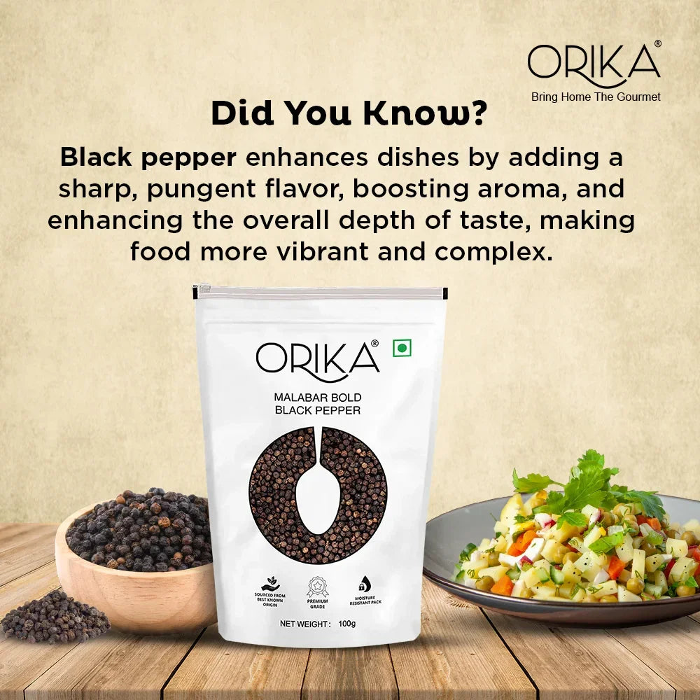 Orika's Malabar Bold Black Pepper, 100g - Orika Spices India