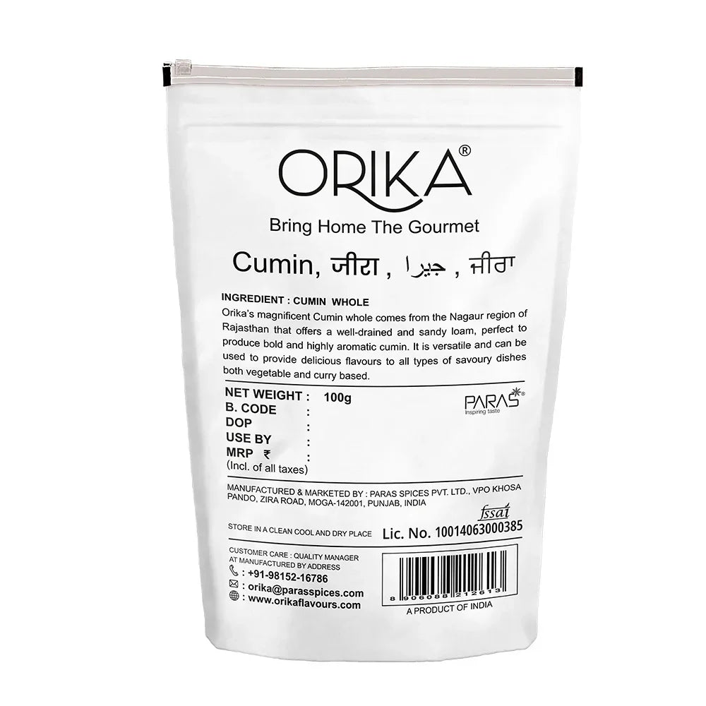 Orika's Nagauri Bold Cumin whole, 100g - Orika Spices India