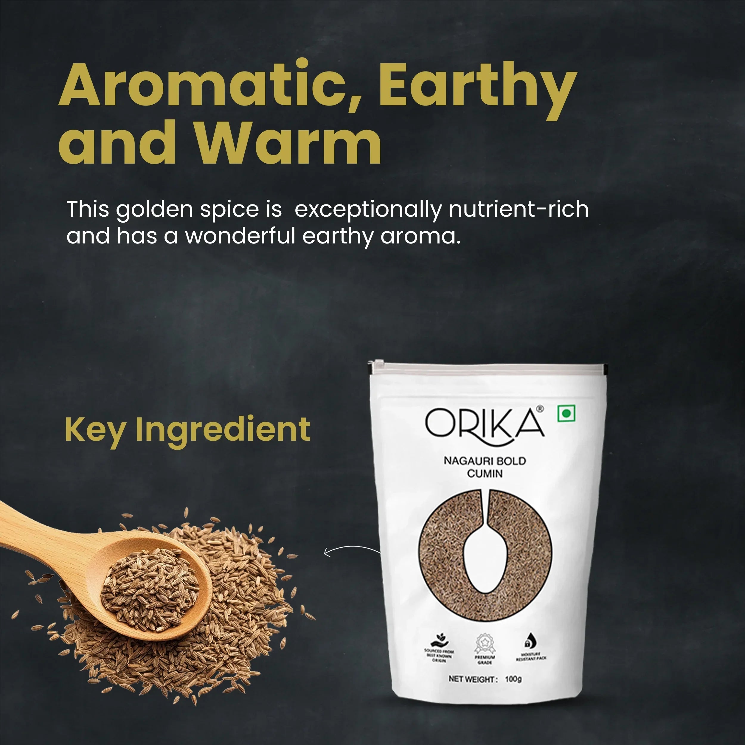 Orika's Nagauri Bold Cumin whole, 100g - Orika Spices India