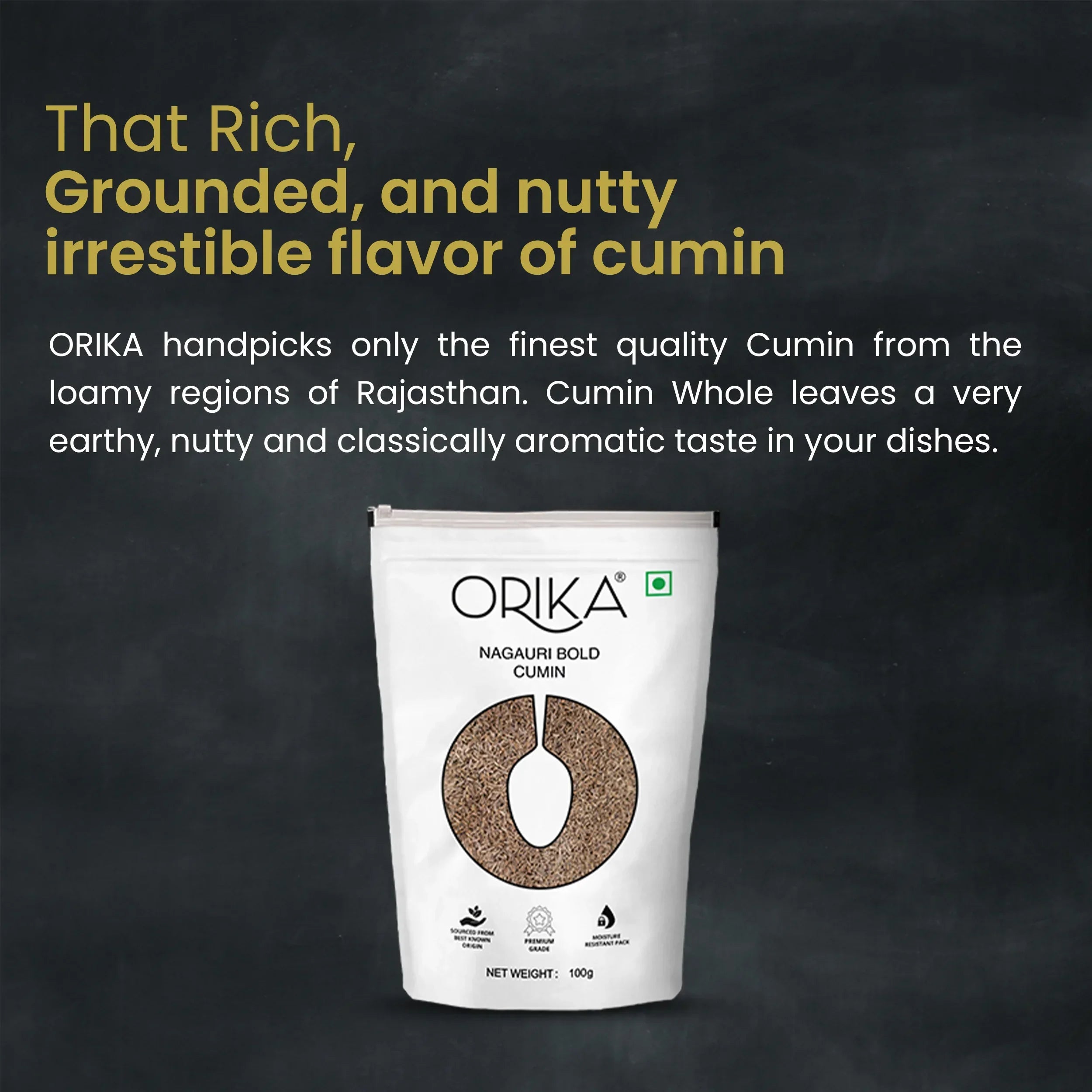 Orika's Nagauri Bold Cumin whole, 100g - Orika Spices India