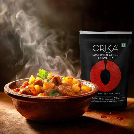Orika Salem Turmeric, Hot Red Chilli Powder, Kashmiri Red Chilli Powder, Coriander Powder 100 Gm Each - Orika Spices India