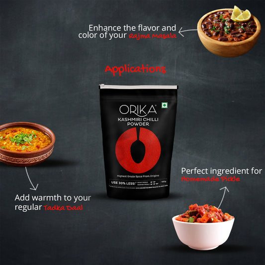 Orika Salem Turmeric, Hot Red Chilli Powder, Kashmiri Red Chilli Powder, Coriander Powder 100 Gm Each - Orika Spices India
