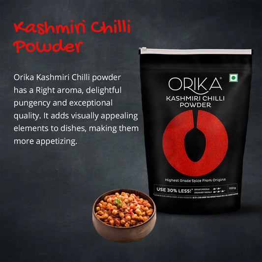 Orika Salem Turmeric, Hot Red Chilli Powder, Kashmiri Red Chilli Powder, Coriander Powder 100 Gm Each - Orika Spices India