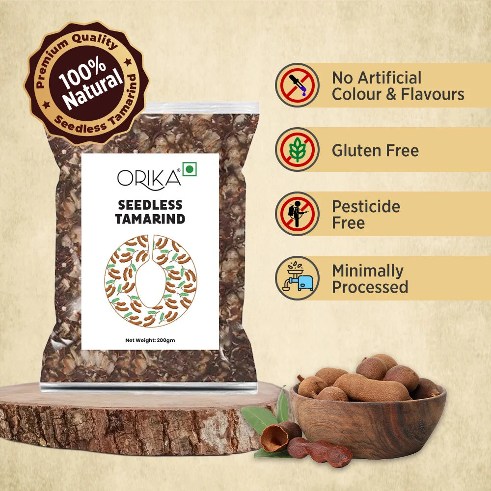 Orika Seedless Tamarind - Seedless Imli 200 Gms - Orika Spices India