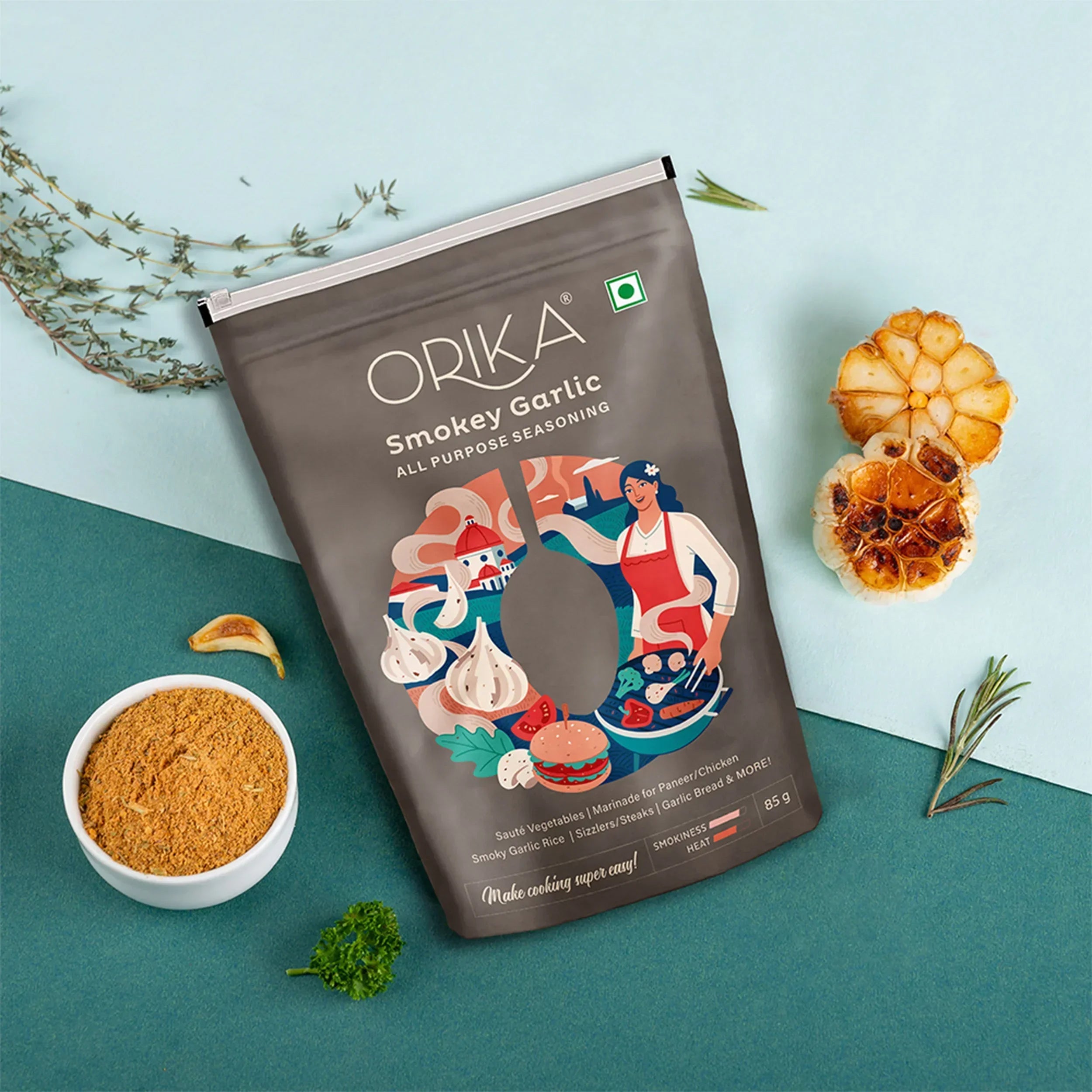 Orika Smokey Garlic All Purpose Seasoning, Pack of 2, 85g/each - Orika Spices India