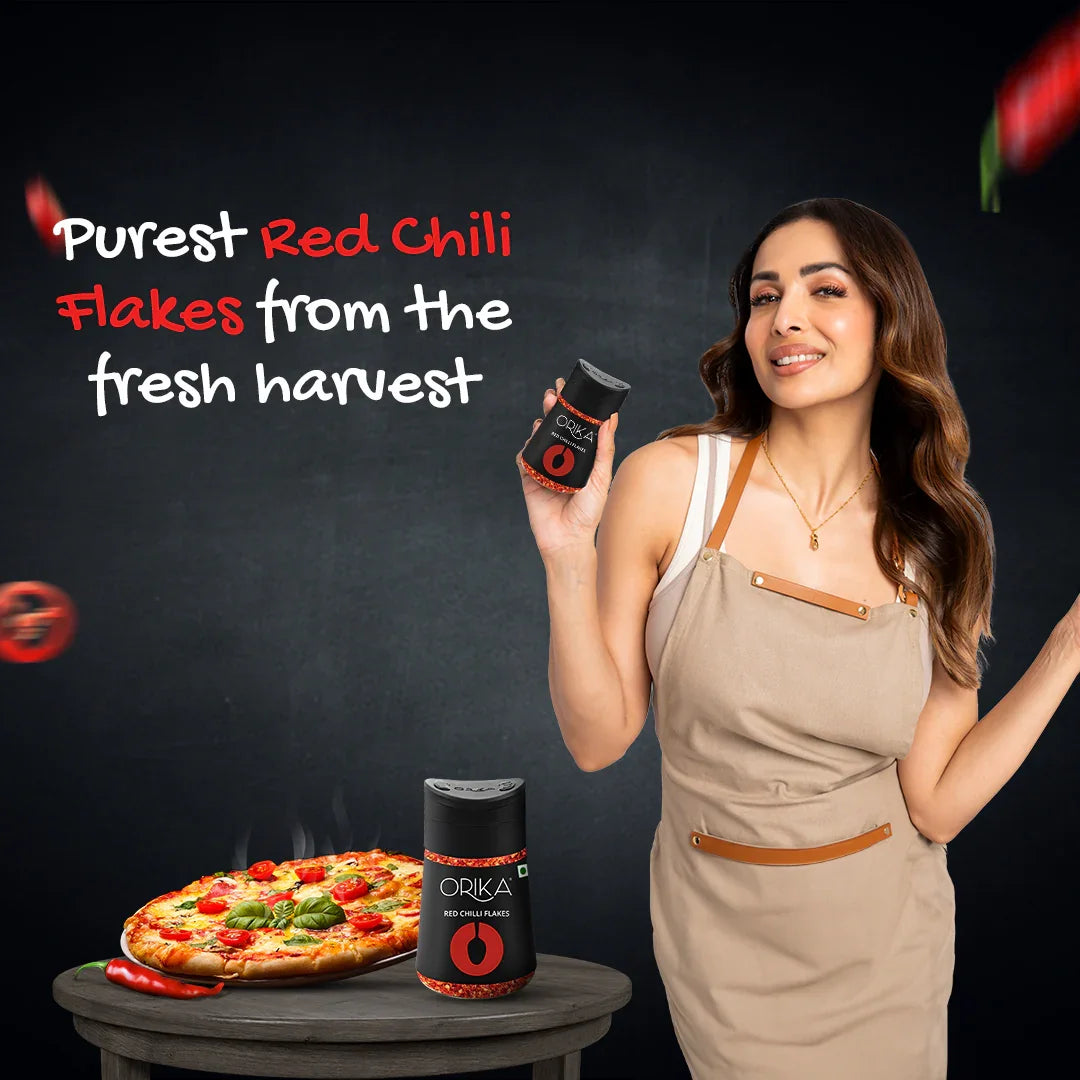 Orika Table Sprinkler Combo, (Italian Seasoning (75g), Red chili flakes (50g), All-purpose Mexican seasoning (80g), Malabar Black Pepper (80g), Old Dilli Chat Masala (90g)) - Orika Spices India