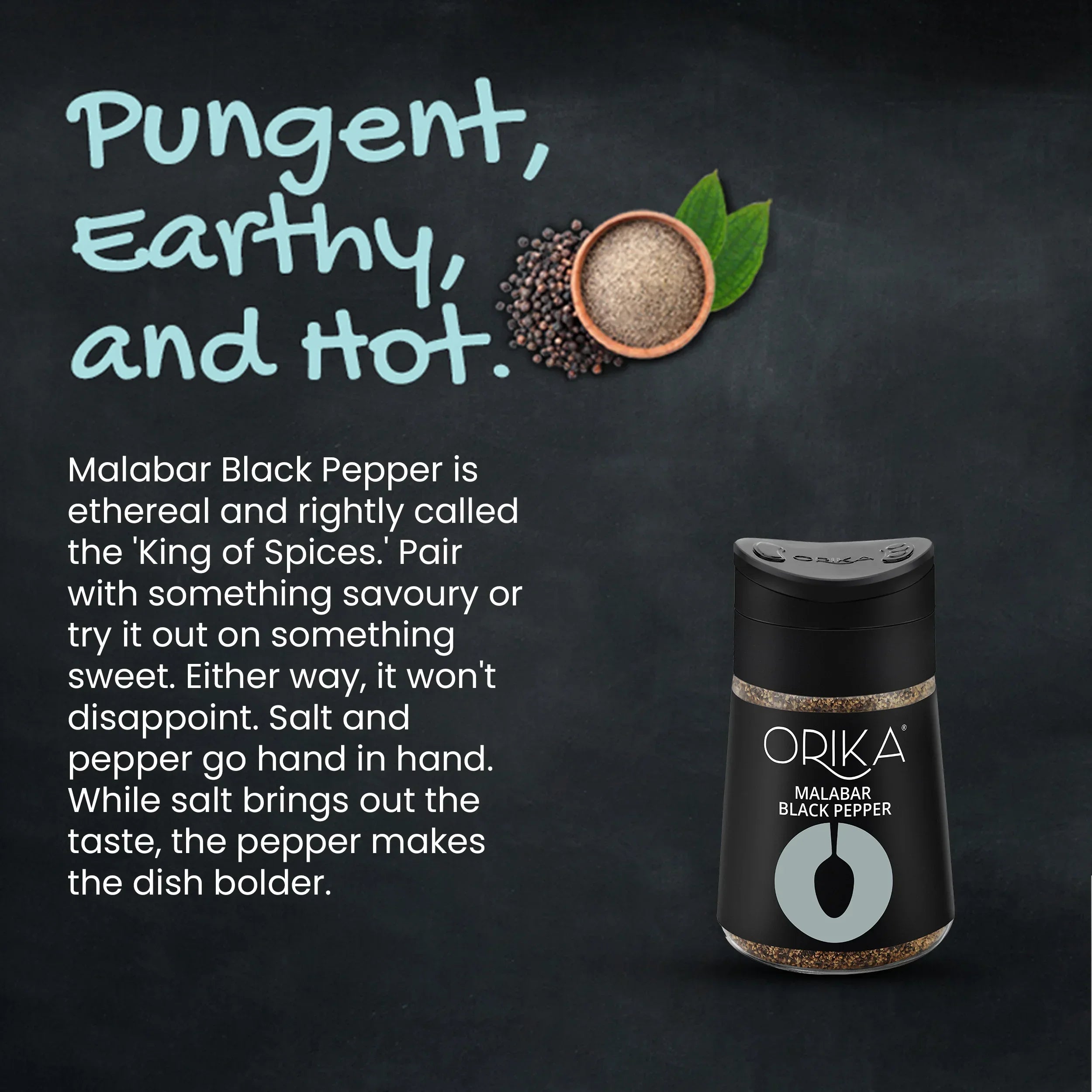 Orika Table Sprinkler Combo, (Italian Seasoning (75g), Red chili flakes (50g), All-purpose Mexican seasoning (80g), Malabar Black Pepper (80g), Old Dilli Chat Masala (90g)) - Orika Spices India