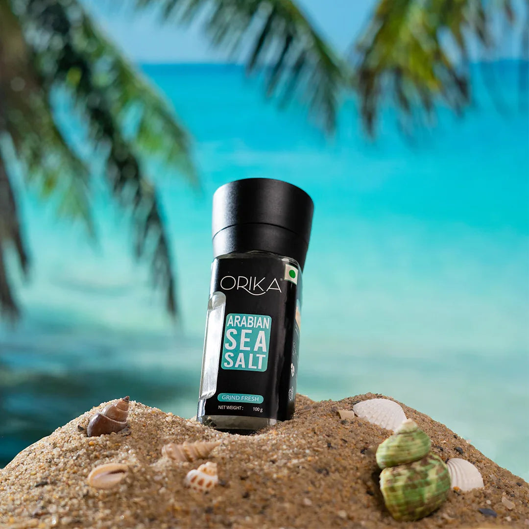 Sea Salt 100g, Pink Salt 100g & Black Pepper 50g,Table Grinder Combo - Orika Spices India