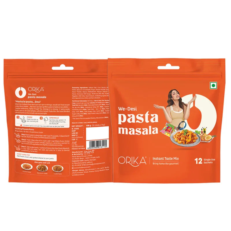 We-Desi Pasta Masala, All in One Masala, 12 single use sachets - Orika Spices India