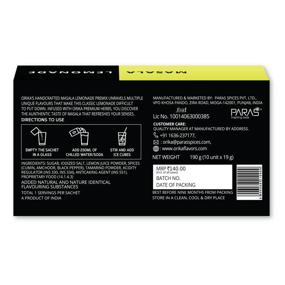 MASALA LEMONADE COMBO OF 3 (Pack of 3, 10 sachets/pack) - Orika Spices India